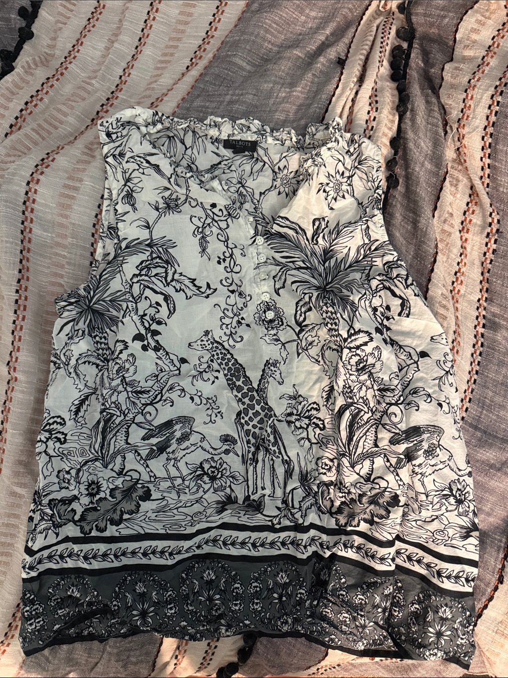 Talbots Black & White Botanical & Giraffe Print Tank
